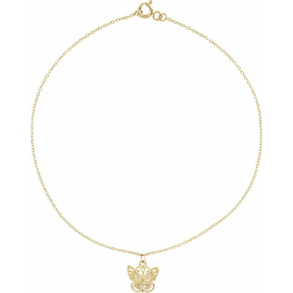 14K Yellow Gold Butterfly 9" Anklet