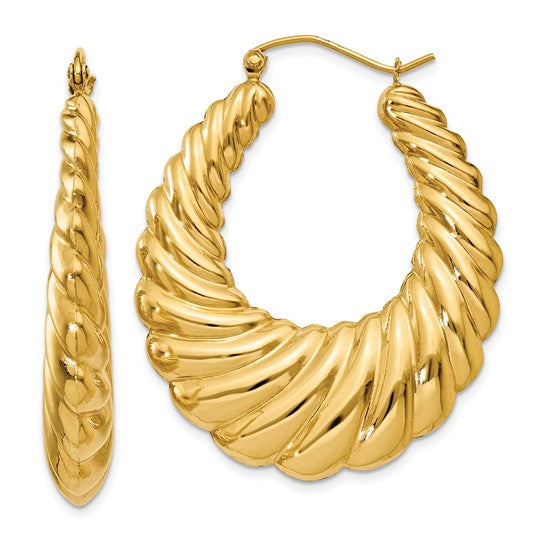 14K Yellow Gold Scalloped Hoop Earrings