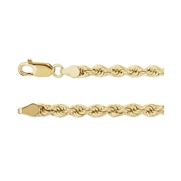 14K Yellow Gold 4mm Solid Rope Chain